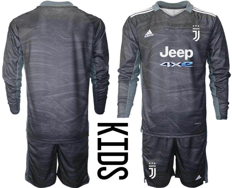 Juventus black long sleeve goalkeeper kids 2021/22 Soccer Kit